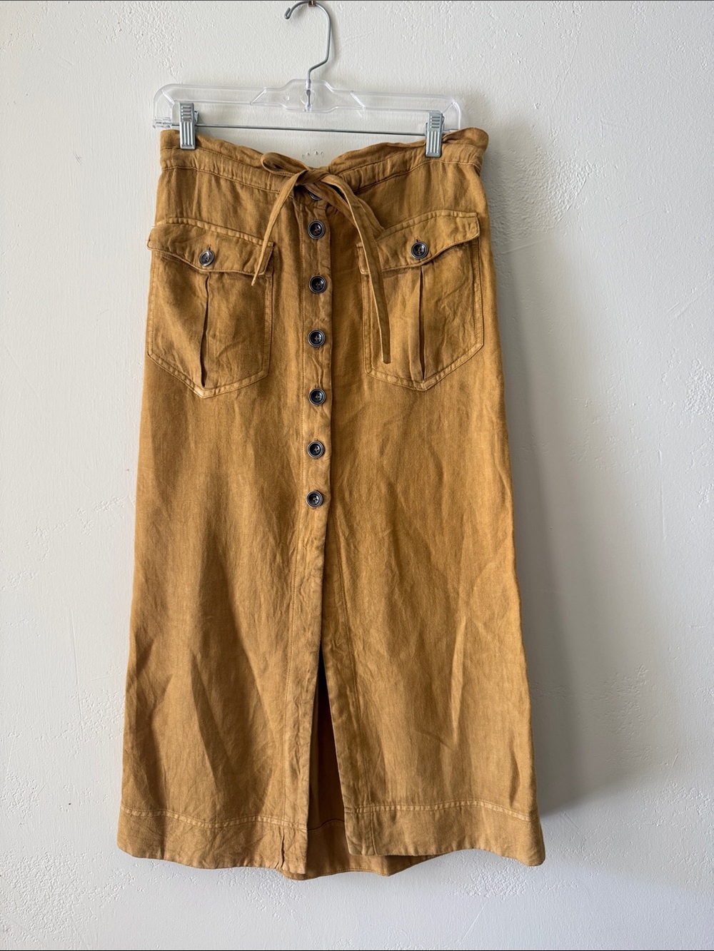 Free People Button-Front Midi Skirt in Mustard